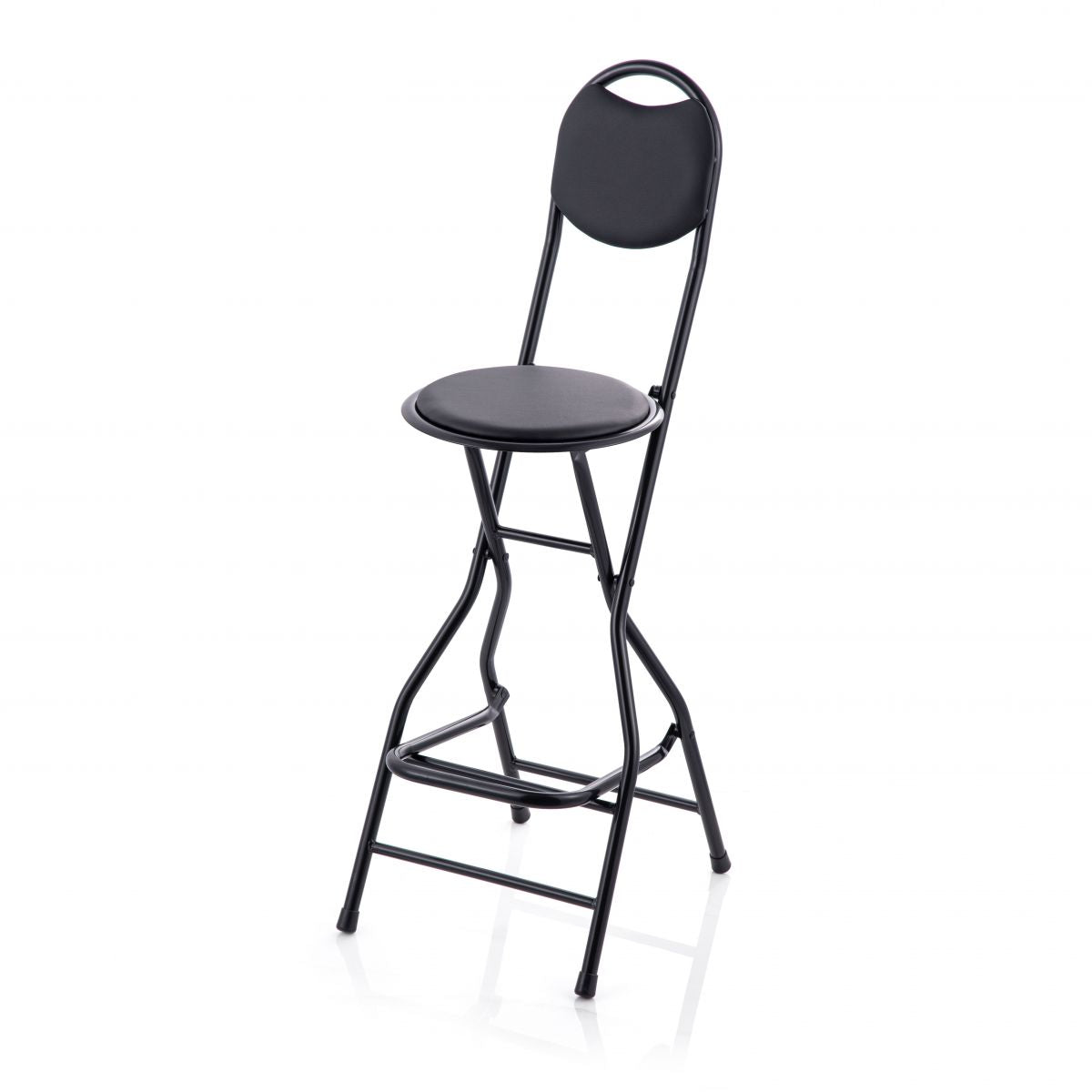 Moderne Stahl-Thekenhocker mit niedriger Rückenlehne, runder, klappbarer Fußstützen-Barhocker für die Bar