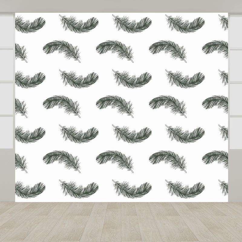 Feather Print Mural Decal Contemporary Non-Woven Textured Wall Covering in Soft Color