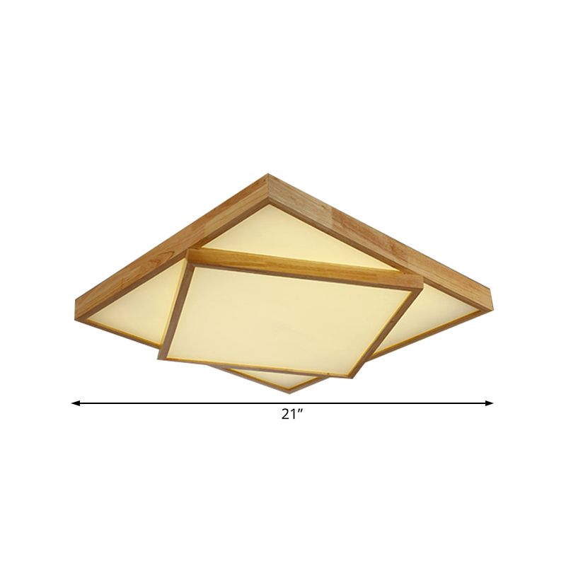 19"/25"/31.5" Wide Modern Square Wood Flush Mount Light LED Ceiling Light Fixture for Bedroom in Warm/White Light