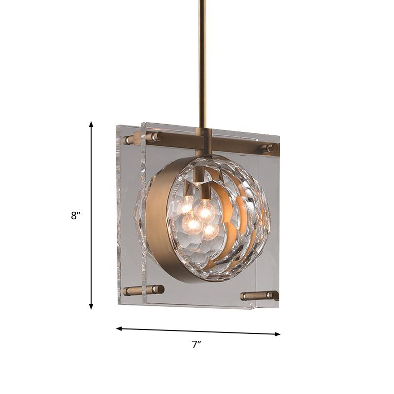 Modernisme mondial en cristal biseauté 1 chambre légère suspendue au plafond suspendu avec panneau de 2 carrés en laiton