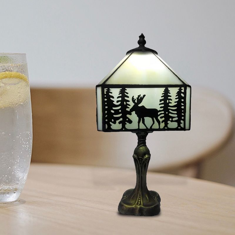 1 iluminación de mesa de ciervos ligeros con tono blanco de vidrio Lodge estilo de iluminación interior de estilo