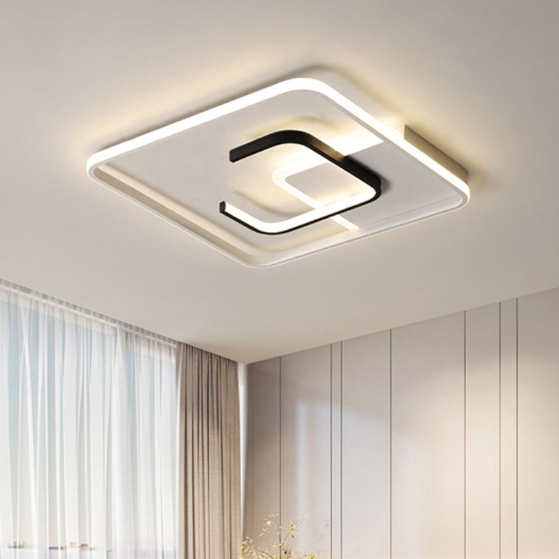 Zwart-wit vierkant plafondlamparmatuur Minimalistisch acryl LED-inbouwlamp in warm/wit licht/afstandsbediening Traploos dimmen, 16"/19,5" breed