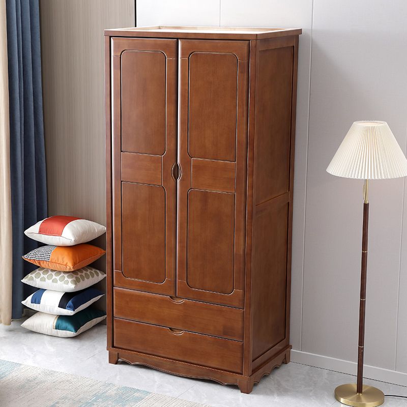 Rubberwood Solid Wood Wardrobe Traditional Freestanding Wardrobe with 2 Drawers