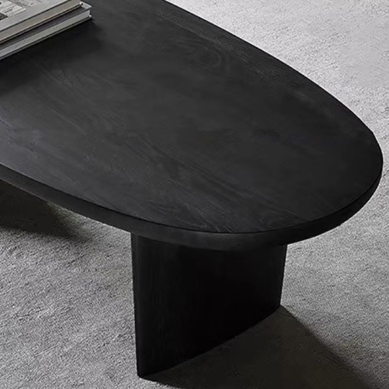 Modern Black Solid Wood Coffee Table with Wooden Base Bunching Tables