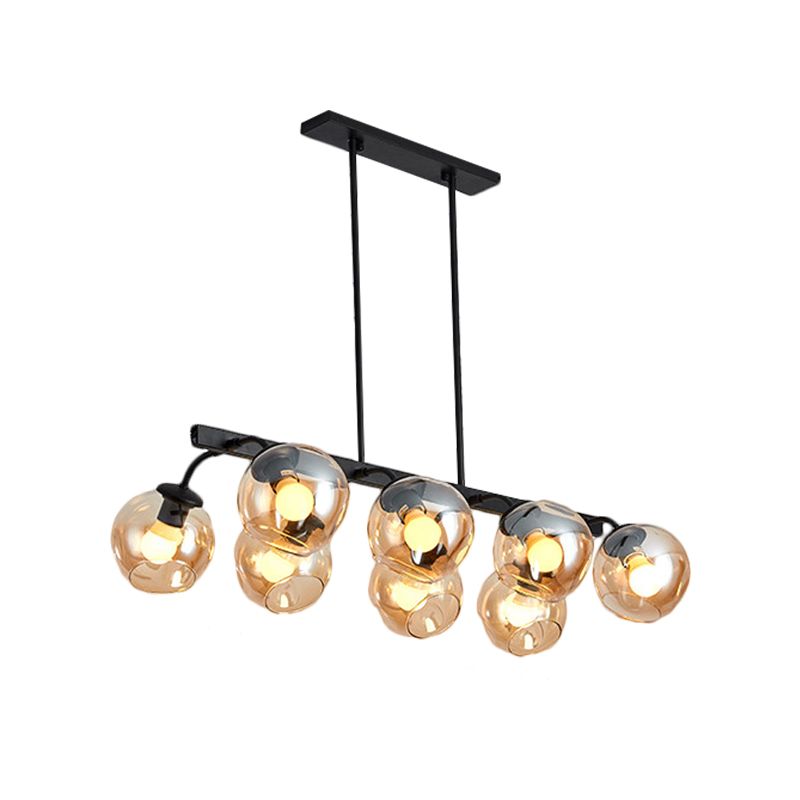 Black Finish Orb Shade Island Lighting 6/8 Lights Modern Glass Linear Pendant for Kitchen Dining Room