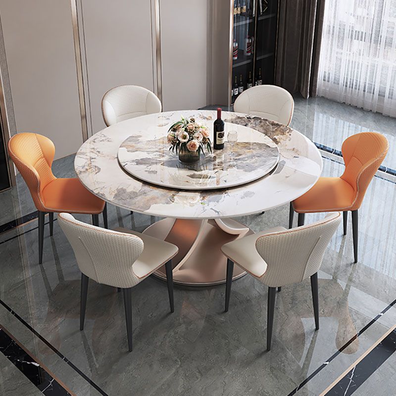 Modern Round Pedestal Dining Table Sintered Stone Home Convertible Dining Table