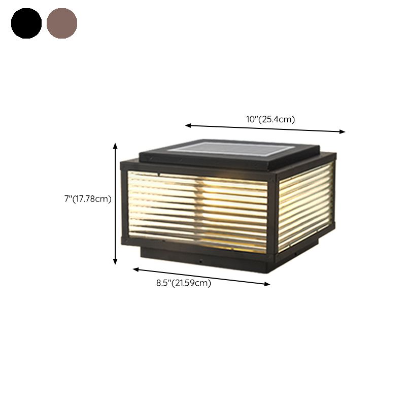 Metal Rectangle Shape Outdoor Light Modern Style 1 Light Solar Pillar Lights in Black