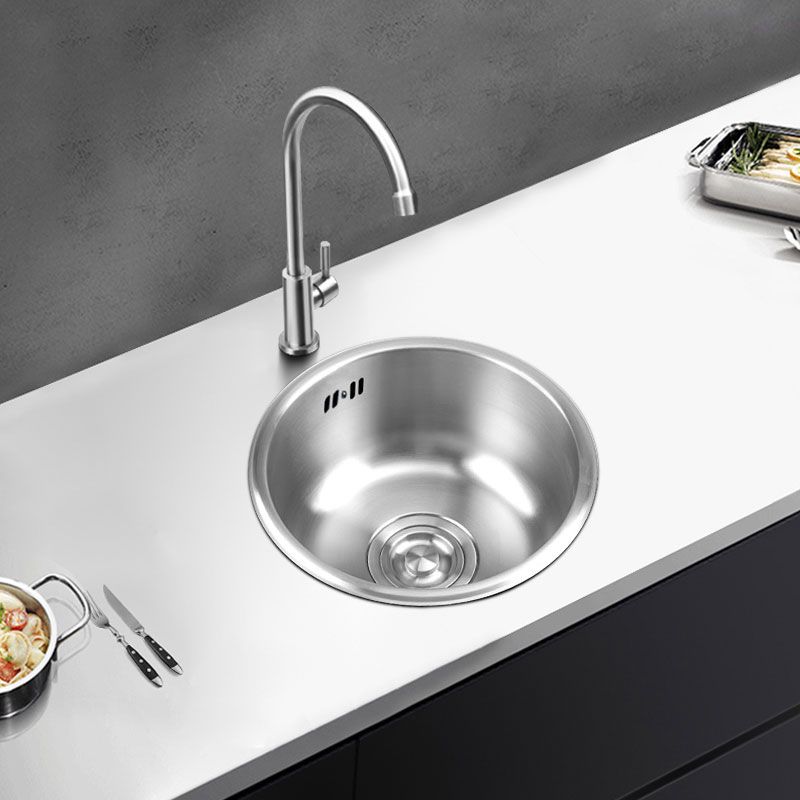 Round Stainless Steel Kitchen Sink with Drain Assembly Drop-In Sink
