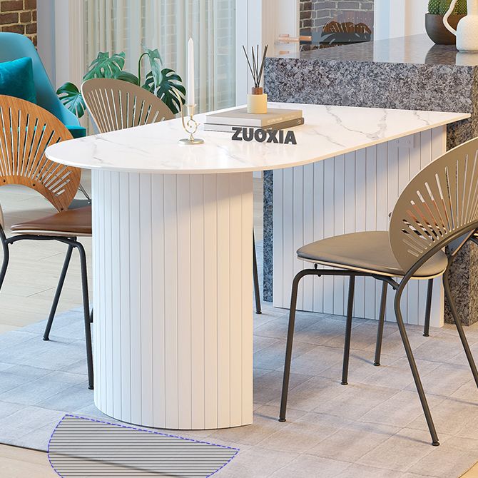 Free Form Sintered Stone Table White Tone Simplicity Double Pedestal Table for Dining Room