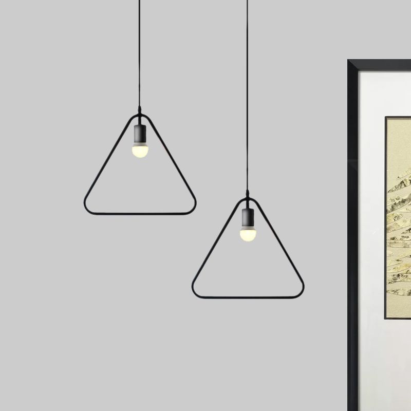 Industrial Triangle/Round Pendant Light 1 Head Metal Ceiling Lighting with Frame Shade in Black for Dining Room