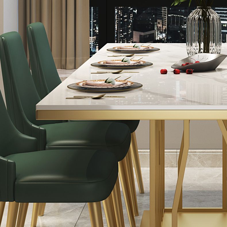 Glam Gesinterde stenen witte eettafel Rechthoekige standaard eettafel met voetstuk