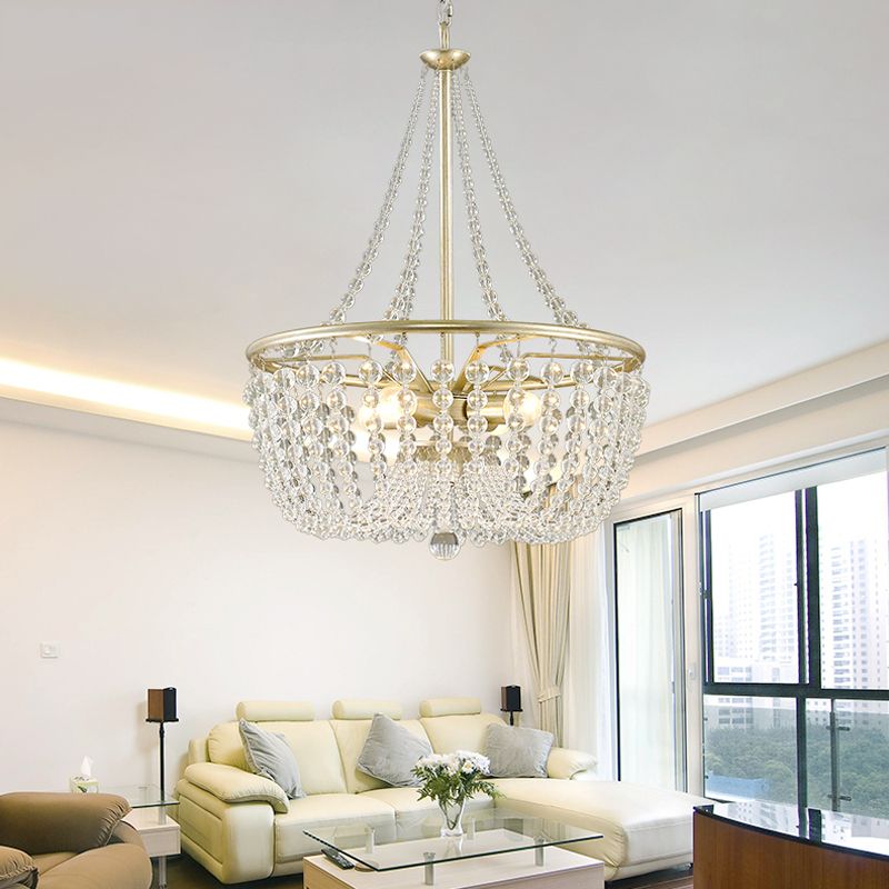 Brass Laser-Cut Empire Chandelier Nordic Crystal 4 Bulbs Pendant Light Fixture for Bedroom