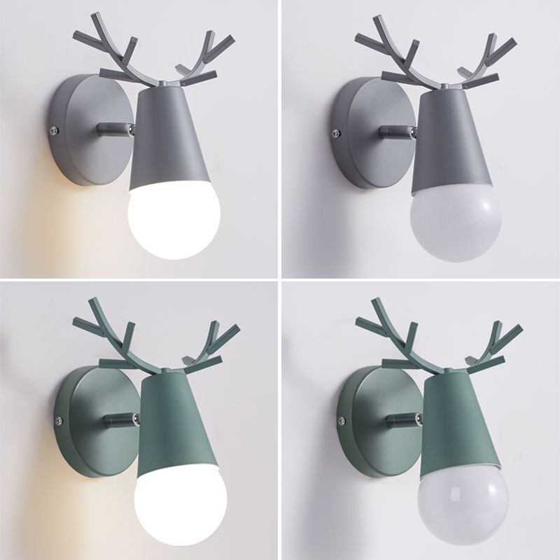 1 Light Metal Wall Sconce Light Simple Macaron Antler Wall Mount Lamp Fixture for Boy Girl Bedroom