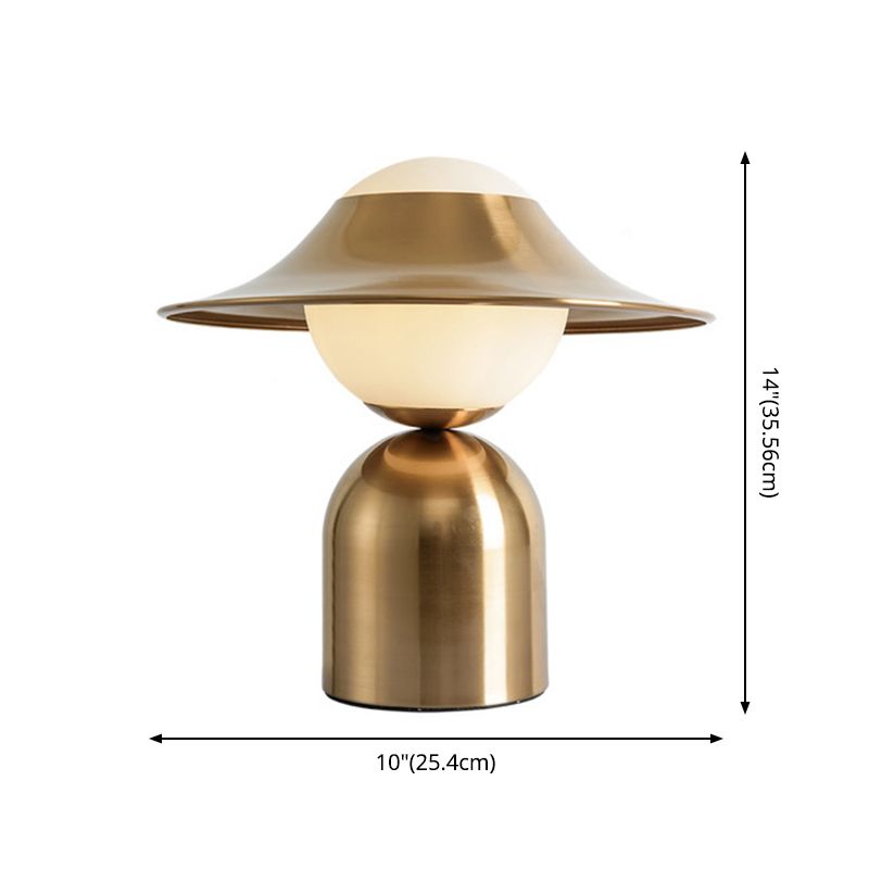 Gold Hat Shaped Table Light Postmodern Style 1 Bulb White Glass Night Stand Lamp