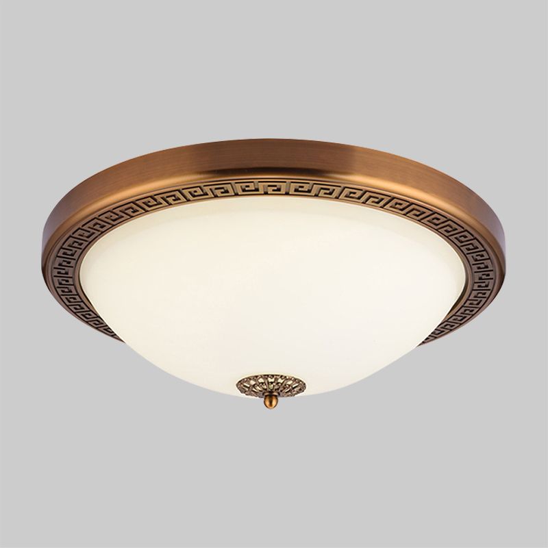 Luminaire de plafond à LED en forme de dôme en verre opale et en laiton, luminaire de campagne, 14"/16" de large