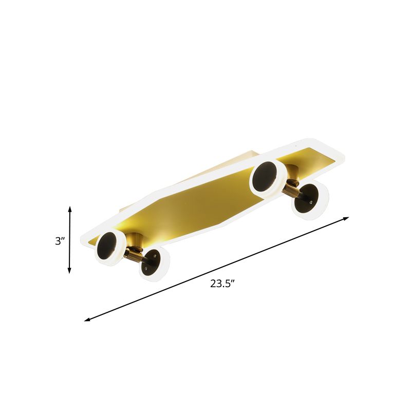 Plafond de planche à roulettes en acrylique encastré pour enfants, luminaire LED doré pour chambre de garçons
