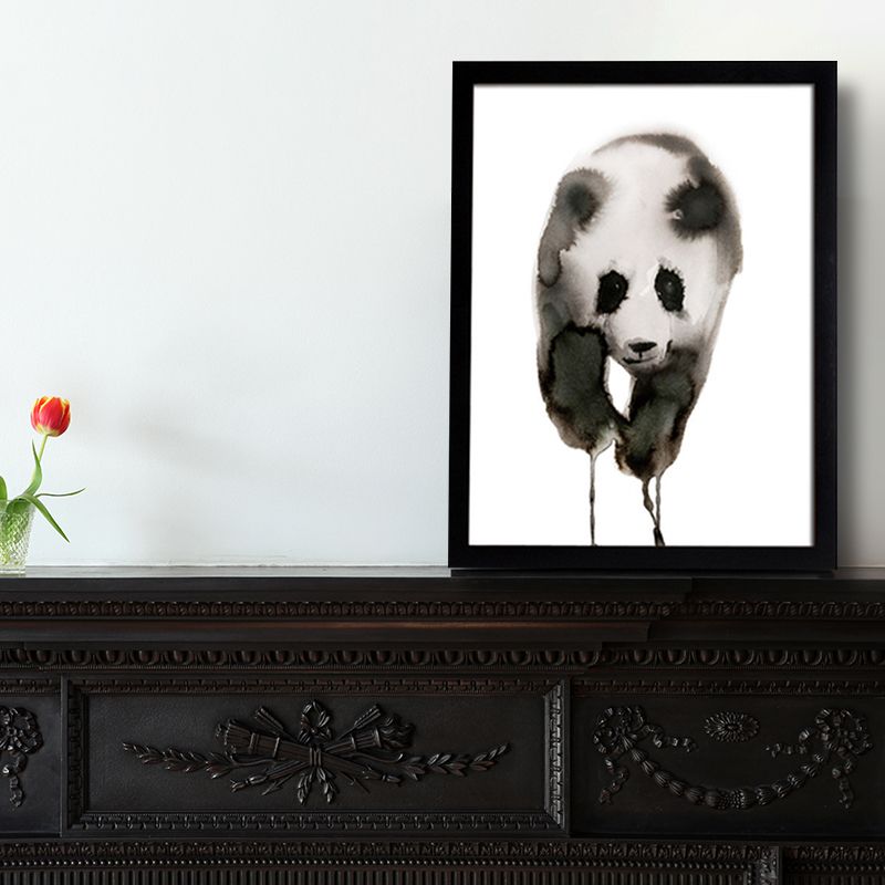 Black and White Panda Canvas Art Textured Asian Style Kids Bedroom Wall Decoration