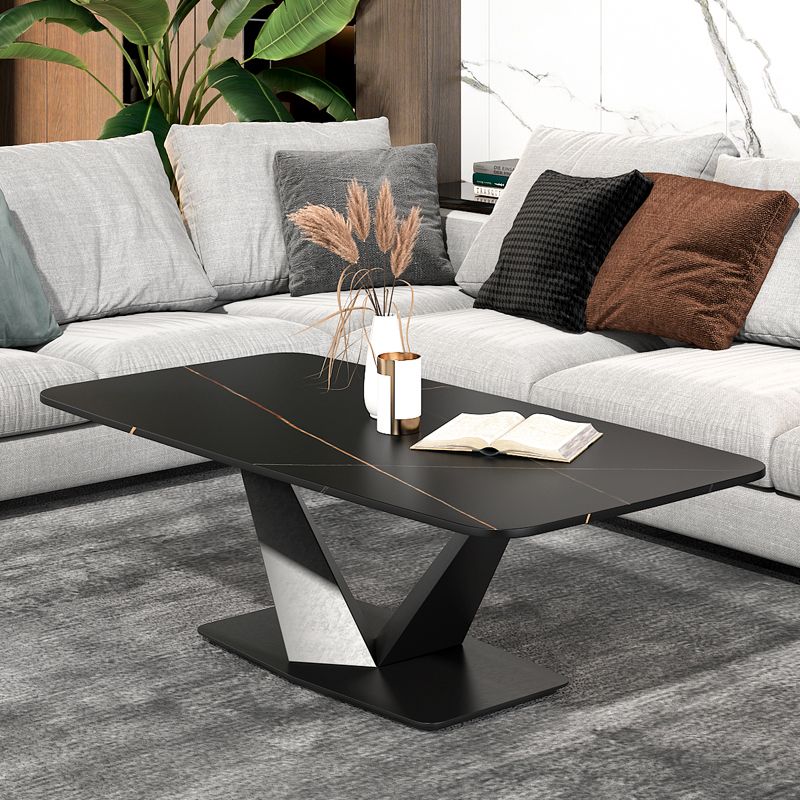 Glam 17.7" H Rectangle Slate Coffee Table Metal Abstract Cocktail Table