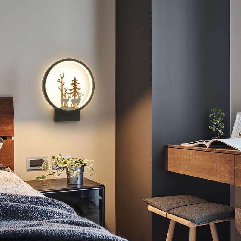 Aprílico Anillo de pared Spl donce con Luz de pared contemporánea de dormitorio infantil de Ciervos Forestales