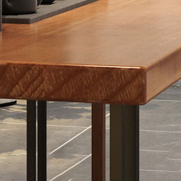 Metal Industrial Rectangle Dining Table Wood Top Table with Trestle Base