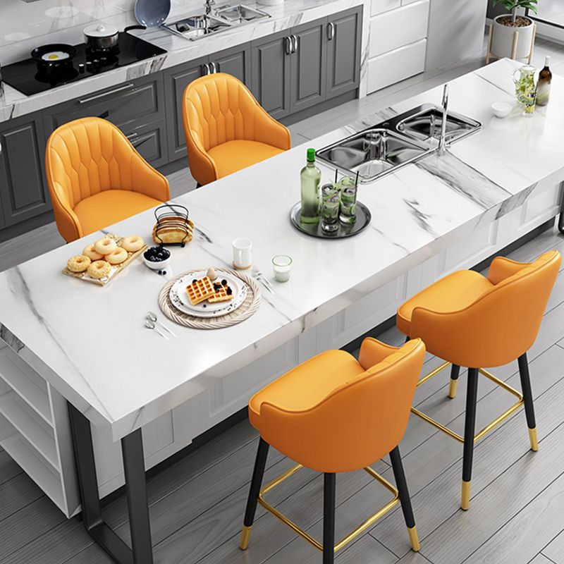 Glam Metal Stool PU Leather Barstools in Matte Finish for Indoor