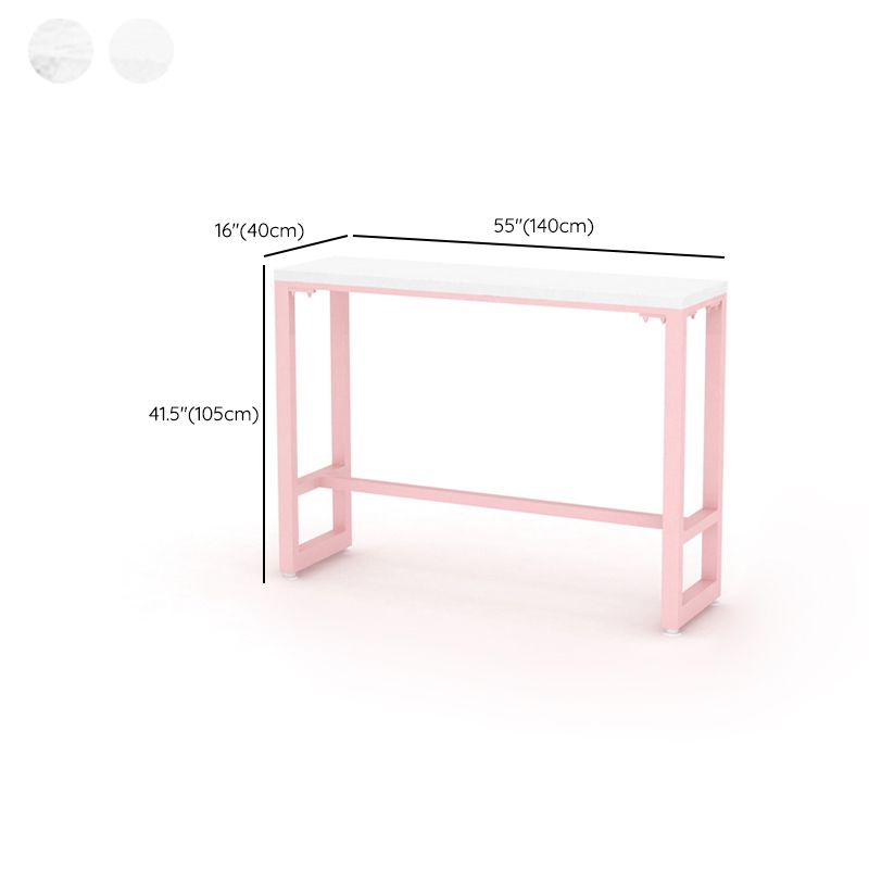 Glam Rectangle Bar Stool Table White Top Pub Table with Pink Base