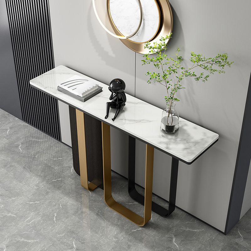 Glam Rectangle Console Accent Table with Stainless Steel Bracket for Hall