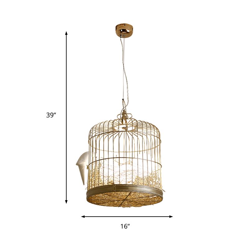 Lampadario in vetro bianco opaco a forma di uovo rustico 3 luci appesi lampada con uccello e gabbia per uccelli