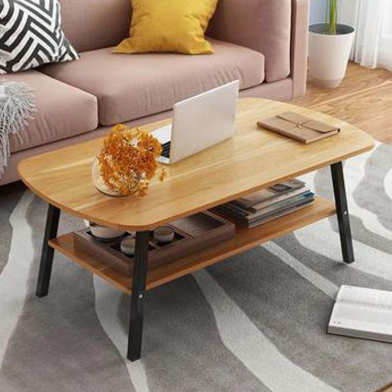 Modern 19.6" H Rectangle Wooden Coffee Table Steel 4 Legs Cocktail Table