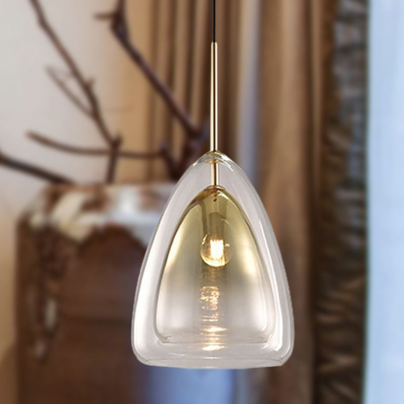 Cono Pendiente Luz de luz Nordic Double Glass Shade 1 Luz de lámpara de 12 "/14" de ancho