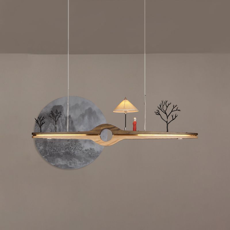 Linear Island Pendant LED Modern Wood Ceiling Pendant Light for Tea Room