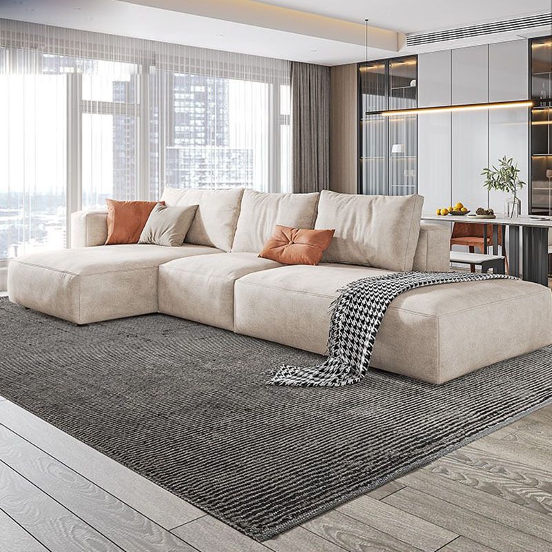 Modern Faux Leather Living Room Sectional Cream Square Arm Cushion Back Sofa