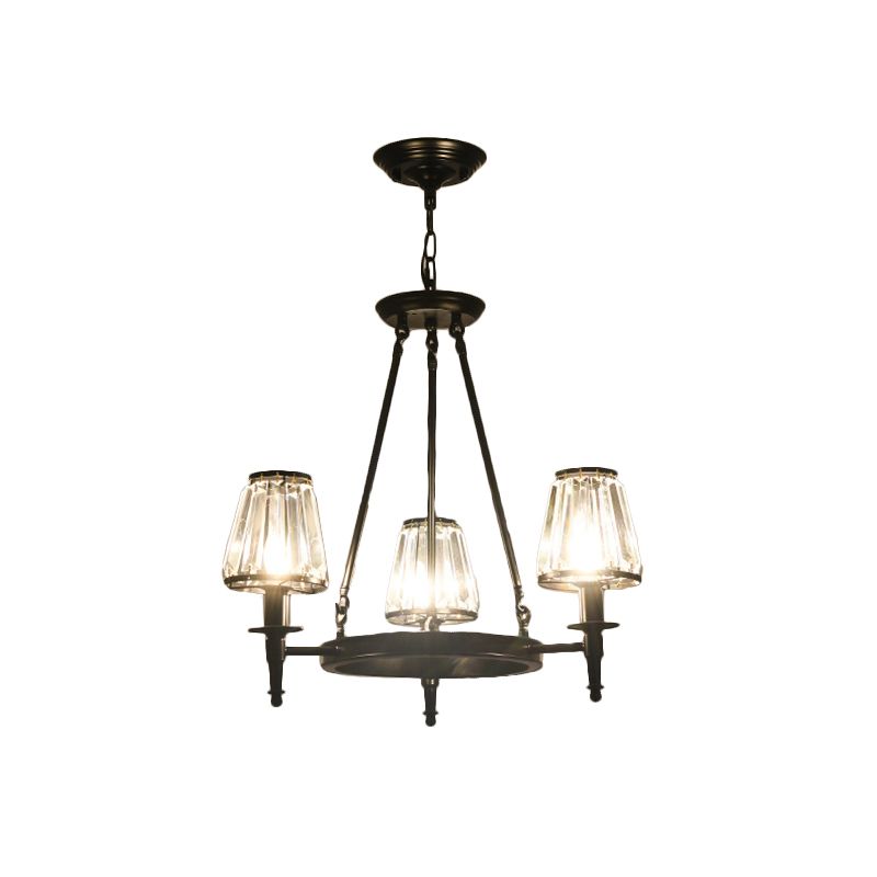 Faceted Crystal Hanging Lamp Kit Classic Conic Living Room Chandelier Lighting with Metal Ring Design