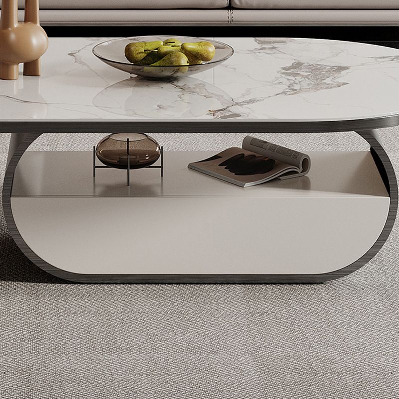 16"H Glam Cocktail Table Storage Oval Stone Coffee Cocktail Table