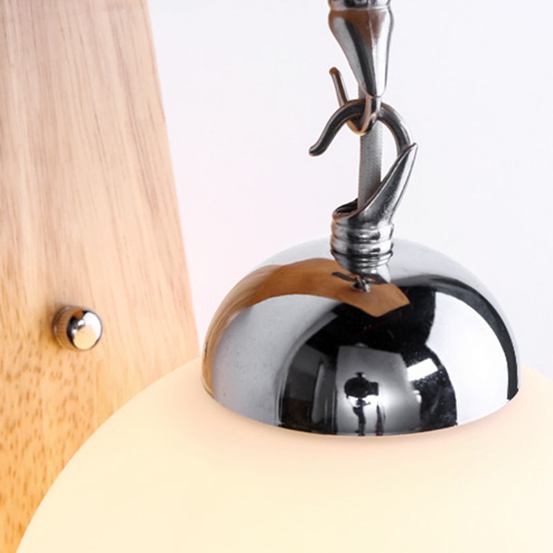 White Glass Wall Lamp in Modern Minimalist Style Wooden Globe Wall Light for Interior Spaces