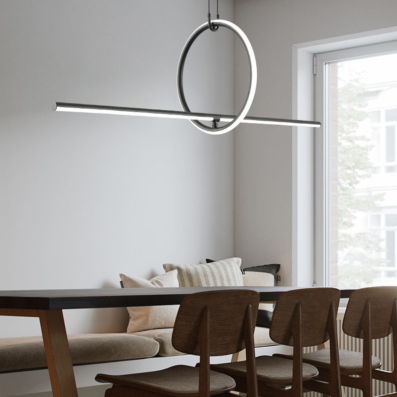 Modern Minimalism Black Linear Island Pendant Lighting LED Metal Island Ceiling Light for Living Room