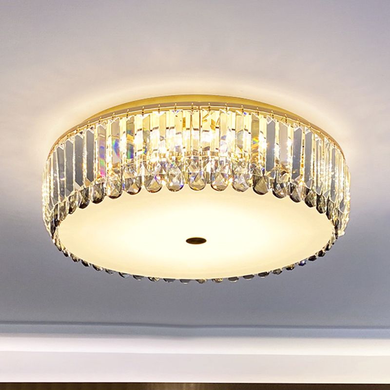 Plafonnier LED rond en cristal K9, luminaire artistique de plafond doré pour le salon