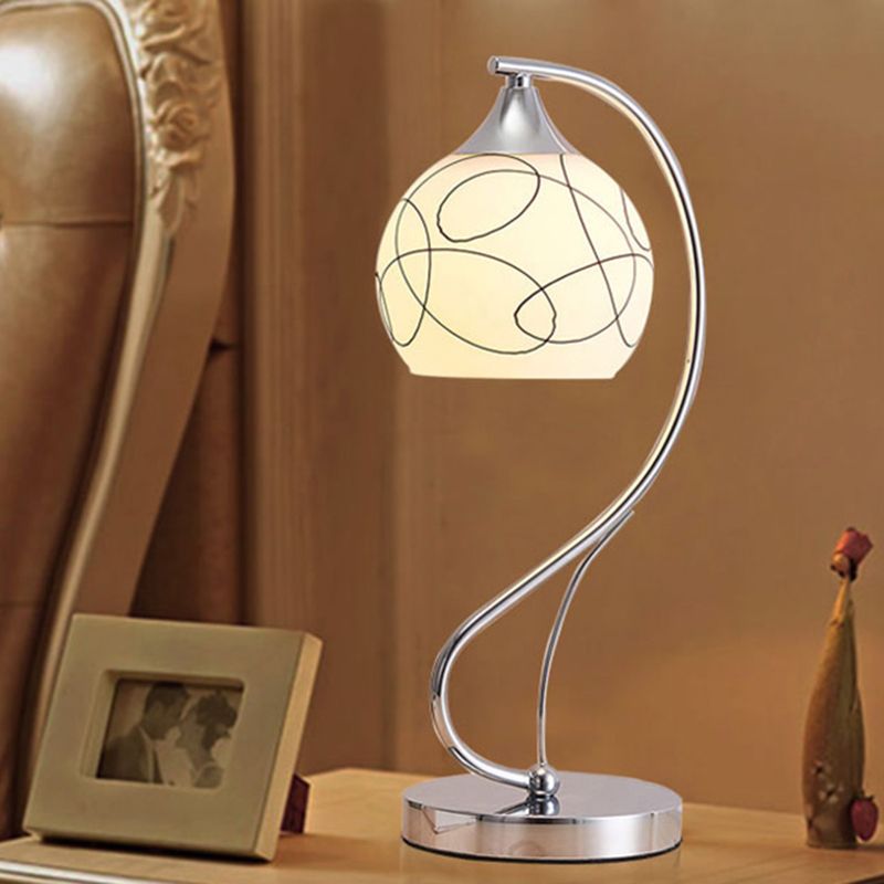 Silver Gooseneck Table Lamp Minimalist 1-Light Metal Table Light with Spherical White Glass Shade