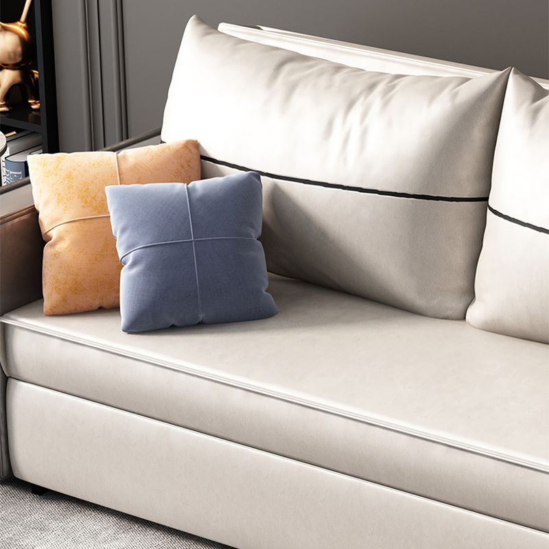 Beige Faux leather Sofa Bed 35.43" Wide Contemporary Foldable Sleeper Sofa