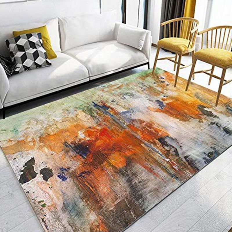 Dark Grey Abstract Print Rug Polyester Modern Rug Non-Slip Backing Rug for Home Decor