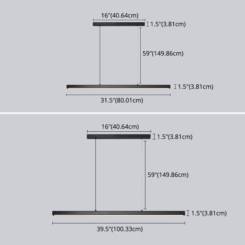 Nordic Minimalism LED Island Light Aluminum Long Strip Dining Room Lighting Fixture with 59" Adjustable Suspension Wire