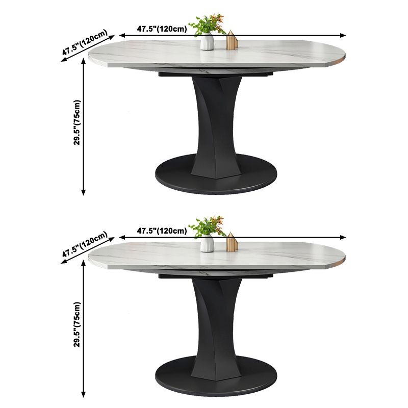 Modern Style Sintered Stone Dining Table White Round Drop-Leaf Table with Pedestal Base
