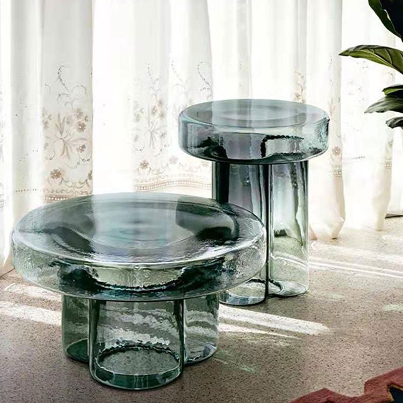 Contemporary Round Glass Top Sofa Side Accent Table Pedestal Side End Table