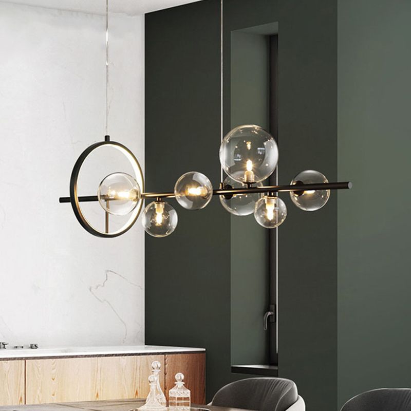 Modern Black Island Candant Lighting Spherical Glass Isola Glass Isola Luce per tavolo da pranzo