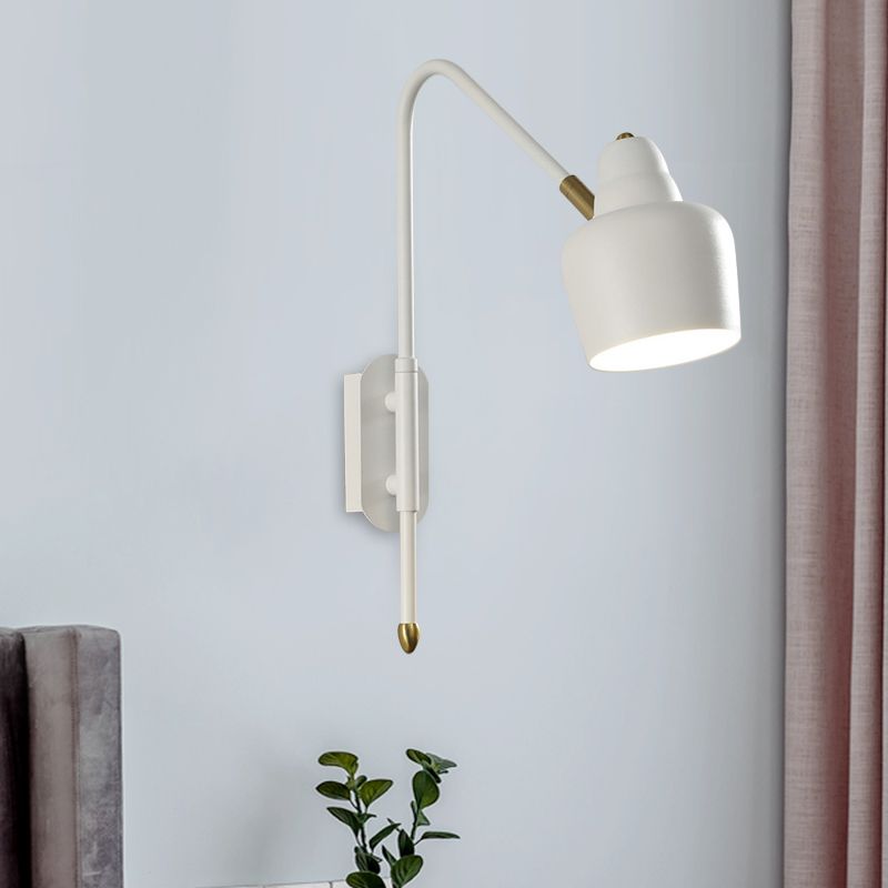 Iron Bowled Wall Mounted Lamp Vintage 1-Light Bedroom Wall Light Sconce in White/Gold with Curved Arm