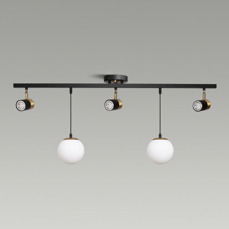 Blown Glass Globe Island Light Modern 5 Heads Black Pendant Spotlight for Dining Room