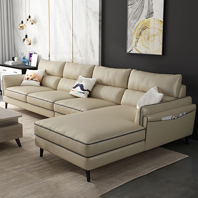 L-Shape Faux Leather Sectional with Recessed Arms and Storage