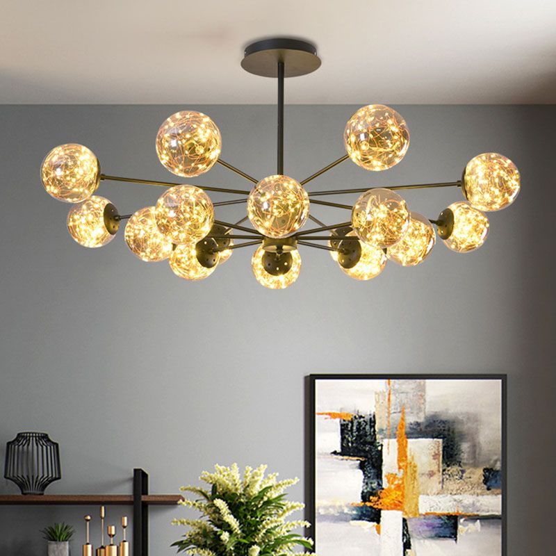 Simplicity Ceiling Chandelier Black Spherical Pendulum Light with Glass Shade for Dining Room