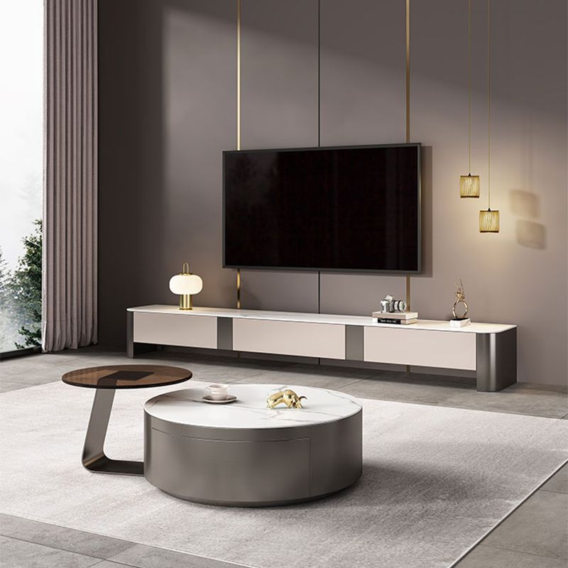 Glam Drum Coffee or End Table with Storage Drawers Slate Top