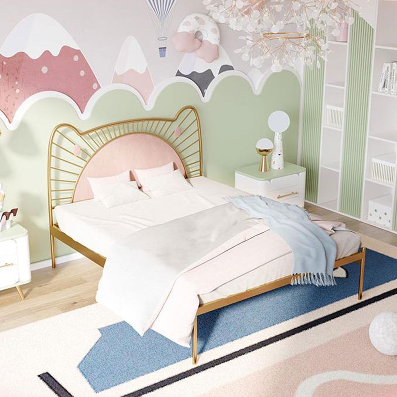 Glam Open-Frame Bed with Upholstered Headboard and Metal Legs